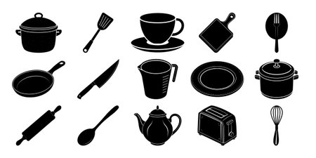 Kitchen utensils icons set. Vector illustration of kitchen utensils.のイラスト素材