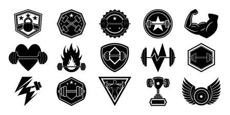 Set of fitness and gym icons. Vector illustration in black and white colors.のイラスト素材