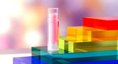 Cosmetic bottle with pipette on the background of the colorful cubesの素材