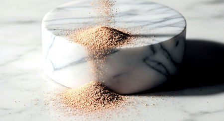 3d illustration of a white marble podium with a pile of sandの素材