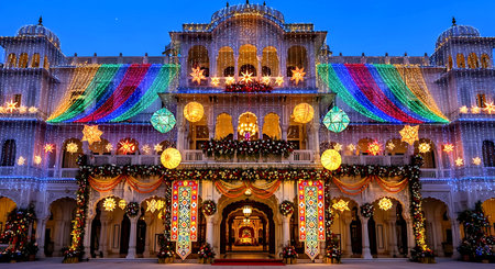 The main entrance of the Plaza de Espana decorated for Christmas in Madrid, Spainの素材