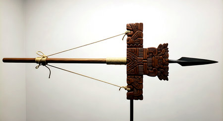 3D render of an ancient wooden bow and arrow on a white backgroundの素材