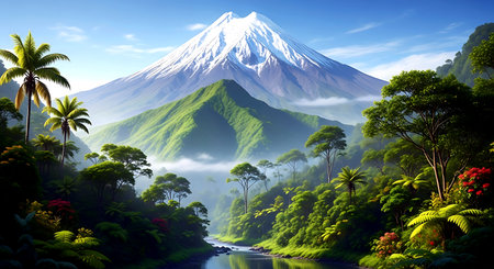 Beautiful panoramic view of Mount Fuji in the morning.の素材