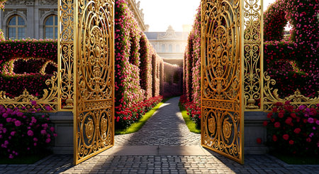 Luxury entrance gate to the garden in Paris, France.の素材