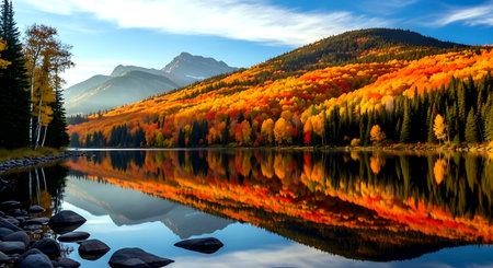 Mountain lake in the autumn season. Colorful autumn landscape.の素材