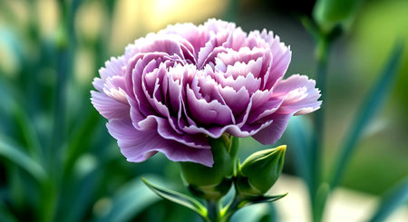 Beautiful purple carnation flower in the garden, close-upの素材