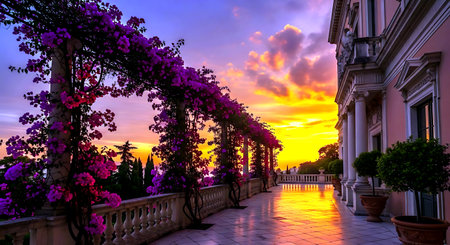 Sunset in the garden of Villa Borghese, Rome, Italyの素材