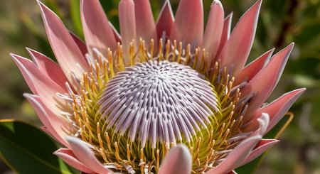 Close up of a protea flower in bloom, South Africa.の素材