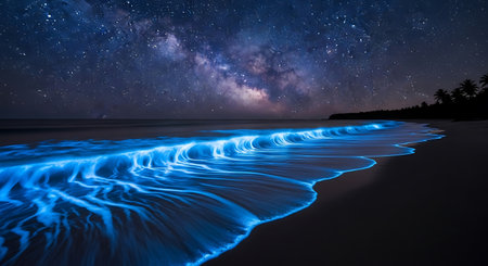Milky way over the sea. Long exposure photograph with long exposureの素材