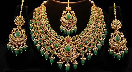 necklace with precious stones on a black background in the photo studioの素材