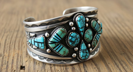 Jewelry ring with turquoise and silver on wooden backgroundの素材