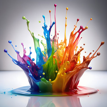 Colorful paint splashes isolated on white background. 3d renderingの素材