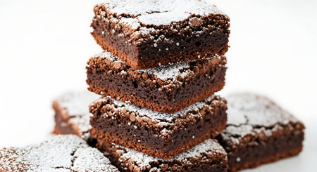 Chocolate brownies on a white background. Selective focus.の素材