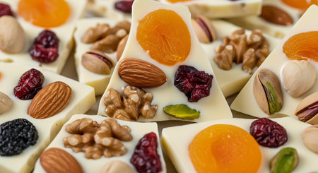 White chocolate with nuts, raisins and dried apricotsの素材