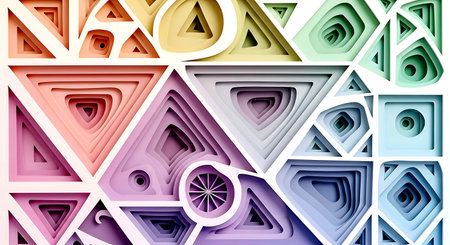 Abstract 3d rendering of multicolored geometric shapes in white backgroundの素材