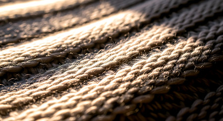 Close up of a knitted braided rope. Selective focus.の素材