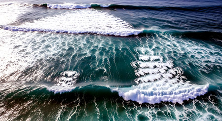 Surface of the sea with waves and foam. Aerial view.の素材
