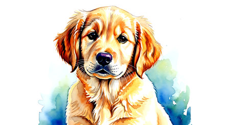 Cute golden retriever dog. Watercolor hand drawn illustration.の素材