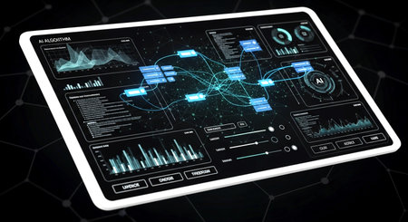 View of a Business interface displayed on a futuristic interface - 3d renderingの素材