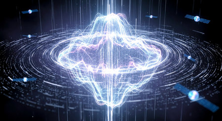 3D rendering of a human brain hologram against a futuristic backgroundの素材