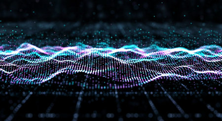 Data technology abstract futuristic illustration. Low poly shape with connecting dots and lines on dark background. 3D rendering. Big data visualization.の素材