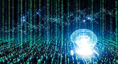 Digital light bulb against binary code background 3D rendering elements of this image furnished by NASAの素材