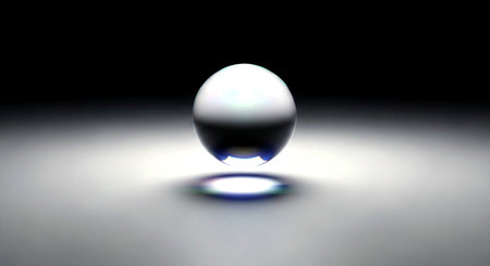 3d render of a crystal ball on a dark background with highlightsの素材
