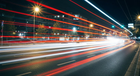 light trails on the street at night in shanghai china.の素材