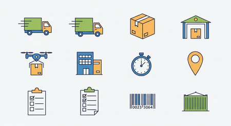 Logistics and delivery icons set. Vector illustration in flat style.の素材