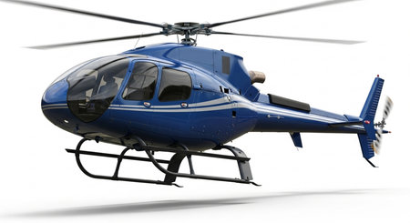Blue helicopter on a white background. 3d rendering. Image with clipping pathの素材