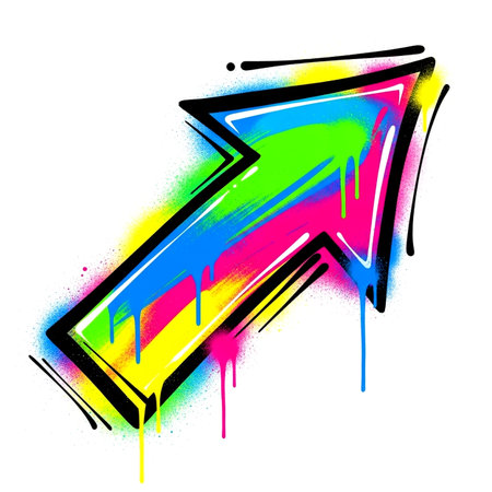 Arrow painted in rainbow colors on white background. Vector illustration.の素材