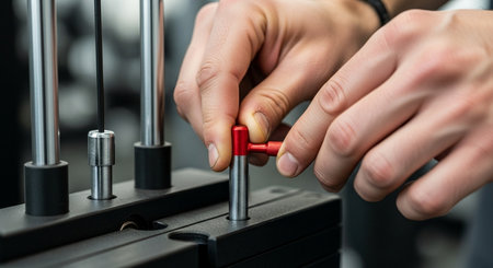 Close-up of a man's hand using a red screwdriverの素材