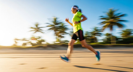 Runner athlete running on city road. woman fitness jogging workout wellness concept.の素材