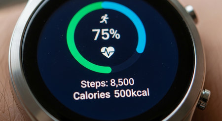 Smart watch with heart rate monitor, close-up of the screenの素材