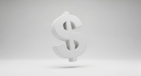 White 3D dollar symbol in white background. Rendered illustration.の素材