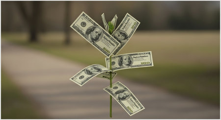 Money tree in the form of a dollar bill. 3D renderingの素材