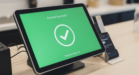 Tablet screen displaying a validation concept on a work desk in a modern officeの素材