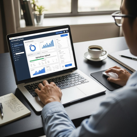 Businessman analyzing investment charts with laptop. Accounting and financial concept.の素材