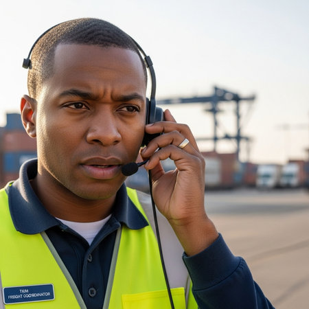 Portrait of confident african american male worker talking on mobile phone outdoorsの素材