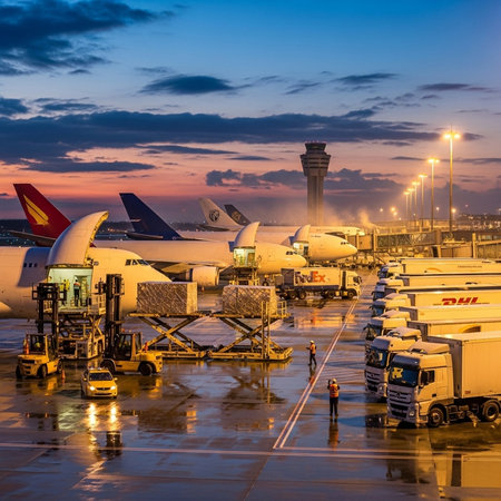 Sunrise at the terminal of Barcelona airport.の素材