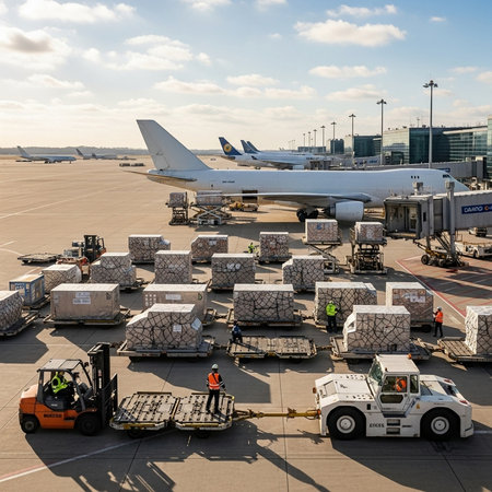 Cargo terminal in Frankfurt am Main. Frankfurt am Main is the main international airport of Germany.の素材