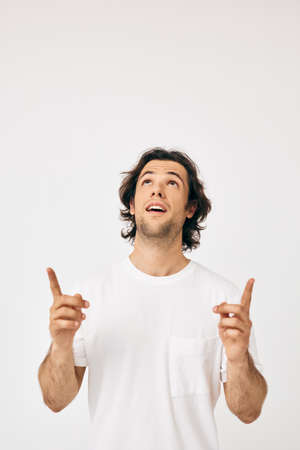 handsome man casual wear posing emotions isolated backgroundの写真素材