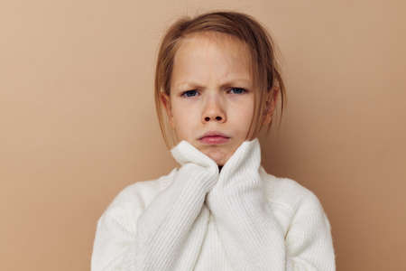 cute girl childrens style emotions fun isolated backgroundの写真素材