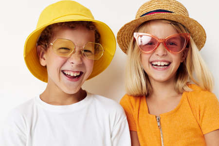 portrait of little children boy and girl posing fashion childhood