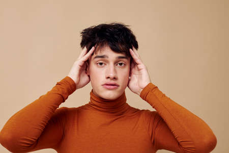 handsome guy fashionable clothes posing studio modern style isolated background unalteredの写真素材