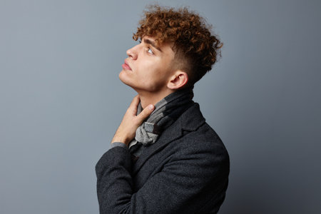 kinky guy Black coat posing fashion isolated background