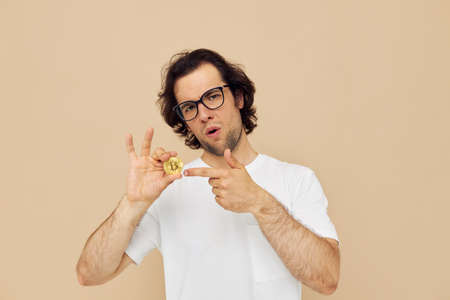 handsome man emotions cryptocurrency finance close-up Lifestyle unalteredの写真素材