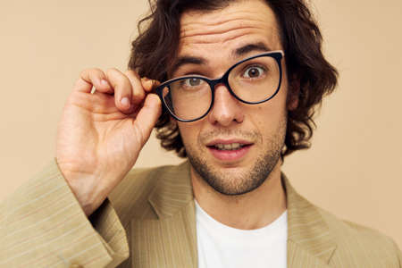 man with glasses emotions gesture hands posing Lifestyle unaltered