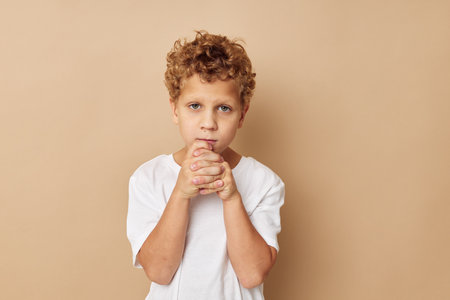 Cute little boy childrens style fashion emotions childhood unalteredの写真素材