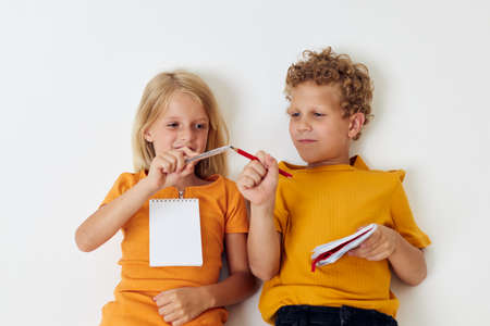 two joyful children childhood entertainment drawing childhood lifestyle unaltered
